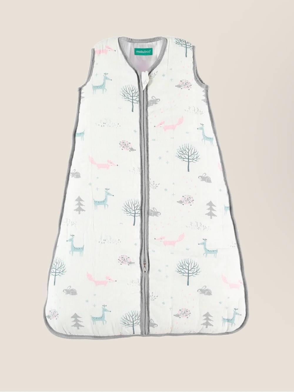 Molis&Co White Woodland Print Baby Sleep Sack Cotton Muslim TOG 2.5